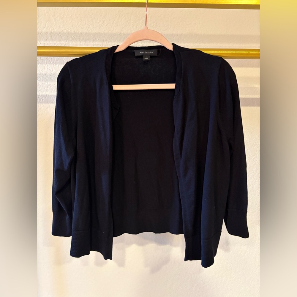 Ann Taylor black open silk cardigan, large